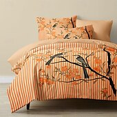 abordables 100% Coton-Parure de lit réversible 100 % satin de coton l.t.home de qualité supérieure, 300 fils au pouce carré, motif floral, taille Queen et King