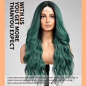 voordelige Synthetische trendy pruiken-ombre groene pruiklange groen gekleurde golvende pruik voor dameskant voor midden deel gekrulde golvende pruiknatuurlijk uitziende synthetische hittebestendige vezel pruik voor dagelijks feestgebruik