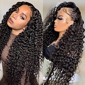 economico Parrucche lace 360-Parrucche per capelli umani anteriori in pizzo trasparente 360 HD parrucca frontale in pizzo a onda profonda parrucca frontale in pizzo trasparente HD per donna
