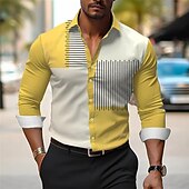 economico Camicie eleganti da uomo-Per uomo Camicie Camicie stampate Color Block Esterno Indossalo per lavorare Giallo Blu Viola Grigio Manica lunga Collo ripiegabile Primavera estate Abbigliamento Stampa