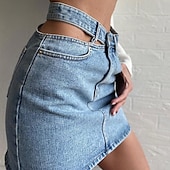 ieftine Fuste simple-Pentru femei Fustă Bodycon Modă Casual Mini Talie Înaltă Fuste Mată Buzunar Stradă Dată Albastru piscină Vară Denim