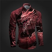 abordables Motif Animal-Homme Dragon Chemise Chemise boutonnée manche longue Abstrait Sous-culturel Usage quotidien Sortie Printemps Col rabattu Imprimer Bouton bas Jaune Rouge Bleu Violet