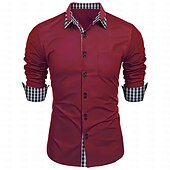 economico Camicie Button Down da uomo-Per uomo Camicie Camicia abbottonata Camicia non stirabile Maglietta informale Nero Bianco Rosa Borgogna Blu Manica lunga Color Block Tinta unita / tinta unita Collo ripiegabile Matrimonio Da mare