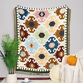preiswerte Sofadecken &amp; Überwürfe-Boho-Mandala-Fadendecke, ländliche Geometrie, Sofa-Hängeteppich, gestrickte Sofadecke aus Baumwolle