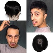 cheap Human Hair Pieces &amp; Toupees-Wigs for Men Hair Loss Real Hair Toupee Mono Lace Systems Size 7x9 Inch Color 6X8 7X9 8X10
