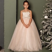 preiswerte Kleider für die Blumenmädchen-kinderkleidung Mädchen Party Kleid Feste Farbe Ärmellos Leistung Hochzeit Party Gitter Prinzessin Süß Gitter Mitte der Wade Etuikleid Tüll-Kleid Sommer Frühling Herbst Kinder Rosa