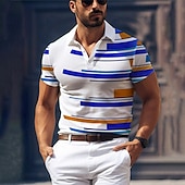 billige Geometrisk polo for menn-Herre Geometrisk Golf skjorte Kortermet Poloskjorter Skjorter med krage Fritid Ferieklær Formell klær Festivalklær Knapper 3D-utskrift Sommer Kongeblå Blå Lilla