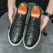billiga Tillfällig-vardagssneakers i vitt krokodilmönster för män – snygga snörskor för dagligt bruk och fashionabla utflykter