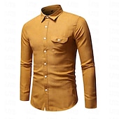 economico camicie da uomo no stiro-Per uomo Camicia Camicie Camicia con bottoni Liscio Matrimonio Giornaliero Nero Bianco Giallo Vino Manica lunga Collo ripiegabile Primavera &amp; Autunno Abbigliamento Tasche