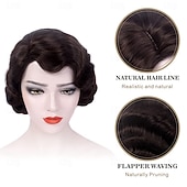 voordelige Historische pruiken-Bruine Korte Jaren '20 Perucques voor Vrouwen Vinger Golf Natuurlijke Synthetische Haar Perucque voor Vrouwen Dames Cosplay Anime Feest Kostuum Anime Flapper Perucque Halloween Perucques