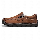 preiswerte Herrenpantoletten &amp; -slipper-Braune Slipper aus Kunstleder für Herren mit seitlichem Reißverschluss und handgenähten Details – bequeme Freizeitschuhe für die Arbeit, Reisen und den Alltag