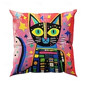 preiswerte tierischer Stil-Doppelseitiger Kissenbezug mit Katzen-Cartoon-Motiv, 1 Stück, weich, dekorativ, quadratisch, Dekokissenbezug, Kissenbezug für Schlafzimmer, Wohnzimmer, hochwertiges Innenkissen für Sofa, Couch, Bett,