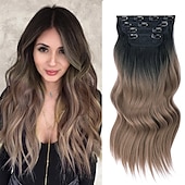 voordelige Clip-in-extensies-Synthetische uitbreidingen Klemmen Synthetisch haar Lang Haarextensies Clip-in 4 stuks Zacht Hittebestendig Pluizig Dames