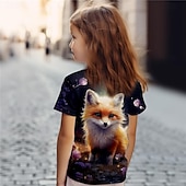 tanie 3D zwierzęta dziewczynki-Dla dziewczynek 3D Kreskówki Lisek T-shirt Koszule Krótki rękaw Druk 3D Lato Aktywny Moda Śłodkie Dzieci 3-12 lat Półgolf Na zewnątrz Codzienny Regularny