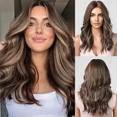 abordables Perruques Synthétiques Sans Bonnet-Perruques blondes sales ombrées avec frange blonde longue perruque ondulée pour femmes perruque de cheveux synthétiques bouclés longs pour usage quotidien de fête 24 pouces