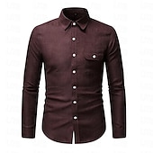 economico camicie da uomo no stiro-Per uomo Camicia Camicie Camicia con bottoni Liscio Matrimonio Giornaliero Nero Bianco Giallo Vino Manica lunga Collo ripiegabile Primavera &amp; Autunno Abbigliamento Tasche