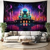 levne Tapiserie Blacklight-ramadán mešita blacklight gobelín uv reaktivní záře ve tmě trippy mlhavá příroda krajina závěsná gobelín nástěnná malba pro obývací pokoj ložnice