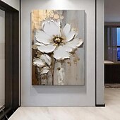 preiswerte Blumen-/Botanische Gemälde-Handgemaltes großes Blumentexturgemälde, 3D-Texturgemälde, abstraktes Goldblumengemälde, originales goldenes Wandkunst-Blumengemälde für Wohnzimmer, Heimdekoration, gespannter Rahmen, fertig zum