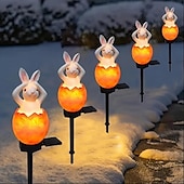 tanie Światełka Wielkanocne-wielkanocna słoneczna lampa ogrodowa królik żaba zwierzęca lampa słoneczna z żywicy na zewnątrz wodoodporny wystrój drewniany stos lampa wakacje dziedziniec chodnik trawnik dekoracja zewnętrzna 1 szt.