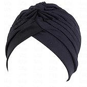 abordables Musulmán árabe-Sombreros turbantes suaves con nudo preanudado moda plisada gorro de quimioterapia diadema para dormir de color sólido naranja para mujeres Día de Reyes casual diario