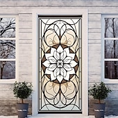 Недорогие Дверные чехлы-витражи цветочные дверные покрытия фреска декор дверной гобелен дверной занавес украшение фон дверной баннер съемный для входной двери в помещении и на открытом воздухе украшение для дома и комнаты