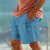 cheap Holiday-Men&#039;s Cotton Linen Shorts Summer Shorts Casual Shorts Drawstring Elastic Waist Front Pocket Graphic Prints Cross Breathable Soft Short Outdoor Casual Daily Streetwear Designer White Blue Micro-elastic