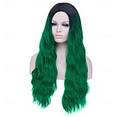 voordelige Feestpruiken-groene pruiken voor vrouwen 26 lange ombre groene haar pruik krullend golvend schattige zachte pruiken voor st patricks day feest st. patrick&#039;s day pruiken