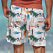 baratos Plantas e Flores Tropicais-Homens Coqueiro Shorts de Natação Bermuda de Surf Calção de Banho Cintura Média Férias Havaiana Casual Férias Feriado Praia Com Cordão com forro de malha Cintura elástica Designer Roupa