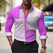 economico Camicie eleganti da uomo-Per uomo Camicie Camicie stampate Color Block Esterno Indossalo per lavorare Giallo Blu Viola Grigio Manica lunga Collo ripiegabile Primavera estate Abbigliamento Stampa
