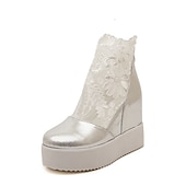 economico Casuale-scarpe da donna con zeppa e plateau bianche con ricami floreali in pizzo – eleganti calzature da sposa o da festa casual