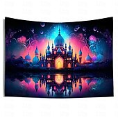 levne Tapiserie Blacklight-ramadán mešita blacklight gobelín uv reaktivní záře ve tmě trippy mlhavá příroda krajina závěsná gobelín nástěnná malba pro obývací pokoj ložnice