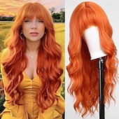 abordables Perruques Synthétiques Sans Bonnet-Perruques blondes sales ombrées avec frange blonde longue perruque ondulée pour femmes perruque de cheveux synthétiques bouclés longs pour usage quotidien de fête 24 pouces