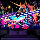 tanie Blacklight gobelin-gobelin z czarnym światłem UV reaktywny świecący w ciemności świecący neonowy jednorożec zwierzęcy psychodeliczny trippy mglisty wiszący gobelin ścienny sztuka mural do salonu sypialni