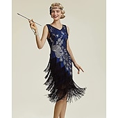cheap Outfits-Retro Vintage Roaring 20s 1920s Flapper Dress Dress Outfits Necklace / Earrings The Great Gatsby Wedding Guest Sequins Tassel Fringe Women&#039;s Party / Evening Masquerade Wedding Reception Adults&#039; Dress