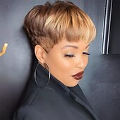 abordables Perruques de fête-Perruques Courtes Synthétiques pour Femmes Noires/Blanches Cheveux de Couleur Naturelle Perruques pour Femmes Perruques Cheveux Courts avec Frange Perruques de la Saint-Patrick Perruques d&#039;Halloween