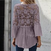 cheap Basic Women&#039;s Tops-Shirt Boho Shirt Lace Shirt Blouse Women&#039;s Black White Pink Solid Color Lace Button Street Daily Fashion V Neck S
