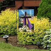 levne Zahradní vlajky, banner-Ježíšská zahradní vlajka 12x18 palců Venkovní dekorace On vstal Vítejte Zahradní terasa vlajka Květinový dvorek vlajka Dvouruční prázdninové venkovní vlajky 1ks