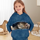 voordelige Meisjes 3D Dieren-Voor meisjes 3D Kat Trui met capuchon Pullover Lange mouw 3D-afdrukken Lente Herfst Actief Modieus leuke Style Kinderen 3-12 jaar 4-12 jaar Capuchon Buiten Casual Dagelijks Normale pasvorm