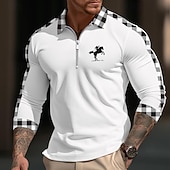 preiswerte Herren Klassisches Polo-Herren Poloshirt Poloshirt mit Viertelreißverschluss Freizeitskleidung Urlaub Kargen Langarm Modisch Komfortabel Plaid Farbblock Stickerei Reißverschluss Frühling &amp; Herbst Regular Fit Weiß Gelb