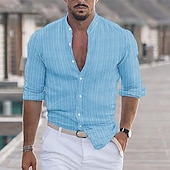 preiswerte Business Casual-Herren Hemd leinenhemd Baumwoll-Leinenhemd Weißes Baumwollhemd Hemd mit chinesischem Kragen Hemd mit Stehkragen Einfach Urlaub Hawaiianisch Schwarz Weiß Rosa Blau Langarm Großvaterkragen Frühling