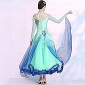voordelige Ballroom danskleding-Ballroomdansen Kleding Borduurwerk Gesplitst Kristallen / Bergkristallen Dames Prestatie Feest Lange mouw Netstof Spandex Organza