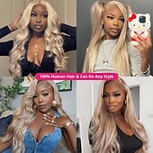 voordelige Pruiken van echt haar, met kanten voorzijde-p10/613 highlight pruik menselijk haar steil 13x4 kant voor pruik honingblonde pruik gekleurde menselijk haar pruiken