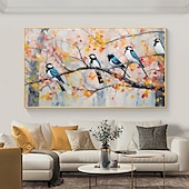 preiswerte Landschaftsgemälde-Handgefertigtes originales blaues Vogel-Ölgemälde auf Leinwand, Wandlandschaft, Kunstgemälde für Heimdekoration mit gespanntem Rahmen/ohne innere Rahmenmalerei