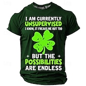 cheap St. Patrick&#039;s Day T shirts-St. Patrick Men&#039;s Four Leaf Clover Shamrock I Am Currently Unsupervised I Know It Freaks Me out Too Lucky Irish T shirt Short Sleeve T shirt 3D Print Crew Neck Shirt Daily Designer Retro Vintage