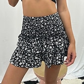 levne sukně-dámská sukně linka mini sukně s vysokým pasem volánkový potisk květinový denní dovolená letní móda bohémský ležérní boho meruňková černá bílá růžová