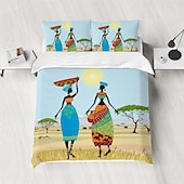 cheap Duvet Cover Sets-Three piece set of African primitive tribal character prints down duvet cover hotel bedroom guest room famous guest bed bedding comfortable set 1 down duvet cover 2 pillowcases king size bed s