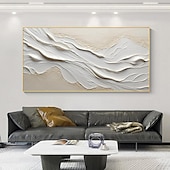 cheap Landscape Paintings-Hand painted Textured White Abstract Sandy Beach Oil Painting on Canvas handmade Original Blue Ocean Painting Custom Art Decor for Living room Wall Decor Wall Art