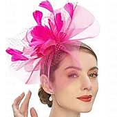 billige Fascinatorer og hatter-fascinators Hodeplagg Fjær Nett Bryllup Aftenselskap Kentucky Derby Hesteløp Damenes dag Elegant Elegant og luksuriøst Bryllup Med Fjær Blomster Hodeplagg Hodeplagg