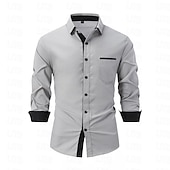 abordables camisas de hombre sin planchar-Hombre Camisa Camisa para Vestido Camisa de cuello Abotonar la camisa Bloque de color Boda Diario Bleu Ciel Negro Blanco Verde Claro Manga Larga Cuello Vuelto Primavera &amp; Otoño Ropa Retazos