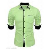 preiswerte Businesshemden für Herren-Herren Oberhemd Lässiges Hemd Schwarz Weiß Hellgrün Burgunderrot Blau Langarm Farbblock Solide / einfarbig Umlegekragen Hochzeit Urlaub Button-Down Bekleidung Baumwolle Modisch Freizeit